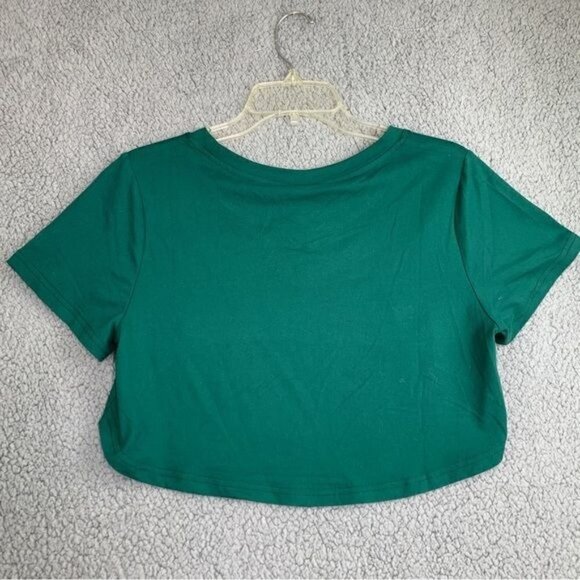 ROMWE California Hi-Low Short Sleeve Crop Top & Bra Top Green White Sz L NWT - Picture 9 of 10